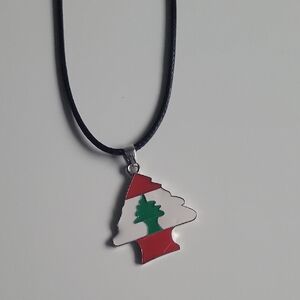 Lebanon flag tree pendant necklace with Black Cord unisex